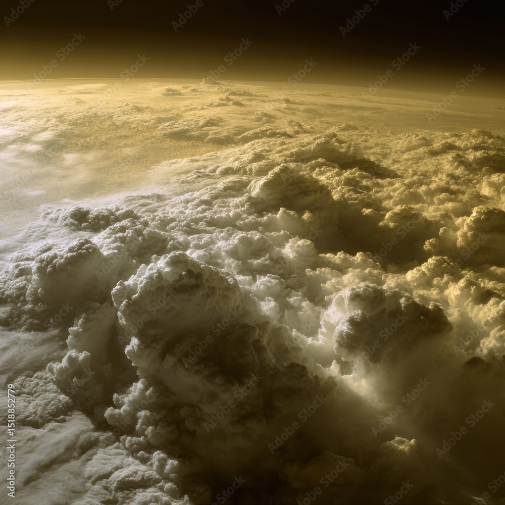 Aufkleber aerial view of massive volcanic plume rising above cloud layer symbolizing climate change and atmosp