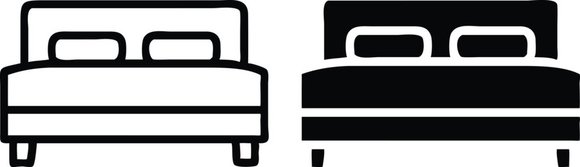 Minimalist Double Bed Silhouette Icon in Dark Gray with Pillow and Duvet Front View Vector Illustration