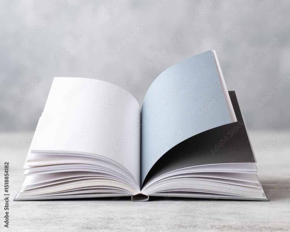 Poster Minimalist Diary Spread Opened Notebook with Textured Pages on Concrete Surface for Creative Workspace and Stationery Design Mockup Presentation