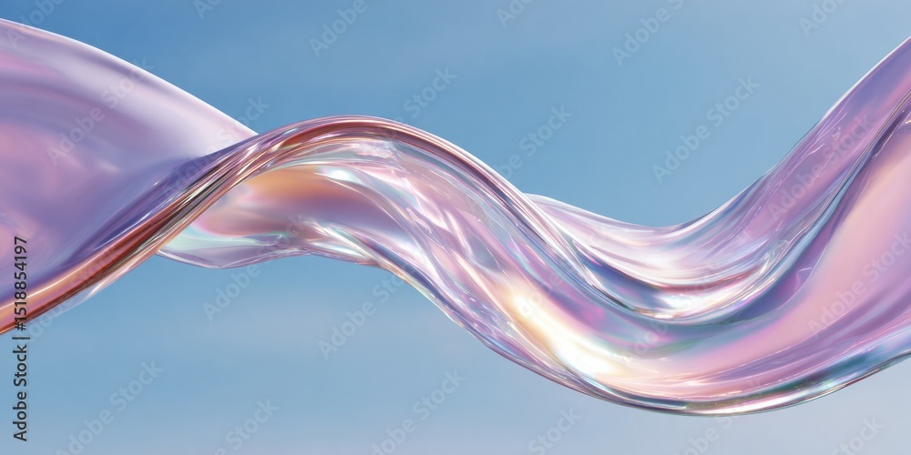 Poster transparent glass morphism with holographic curved wave on gradient surface for futuristic tech bran