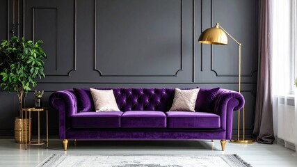 modern living room with purple sofa