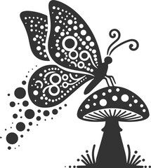 Floral leaf with a butterfly drawing vector silhouette