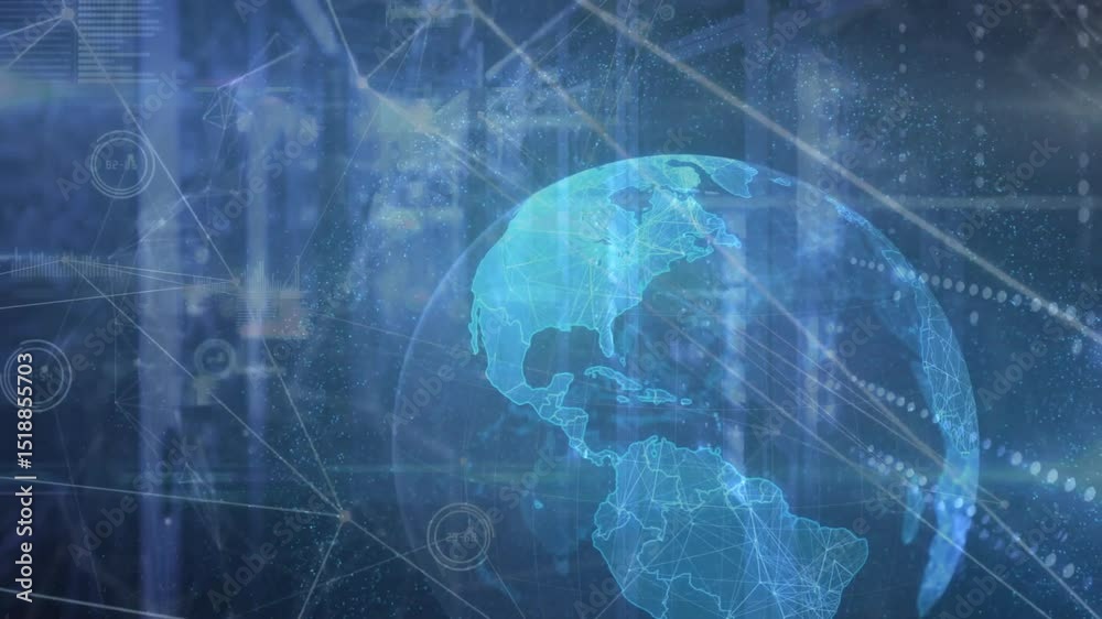 Aufkleber on startup holographic globe rotating connecting lines pulsing nodes visualizing data connectivity