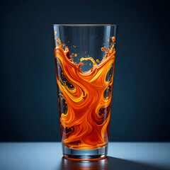 Dynamic Orange Yellow Liquid Vortex Swirl in Glass