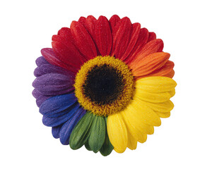 Vibrant flower with petals rainbow colors, symbolizing diversity and pride, stands out against transparency background. This stunning floral arrangement captures essence of celebration and unity