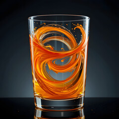 Dynamic Orange Yellow Liquid Vortex Swirl in Glass