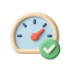 Clock Gauge Icon: Depicting efficiency and accuracy with a stylish, modern gauge, complemented by a vibrant checkmark. Capturing the essence of precision and the achievement of set goals.