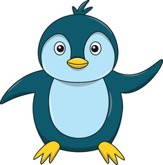 Cute penguin cartoon. Flat vector illustration. Wild life animals. Cute animal on white background