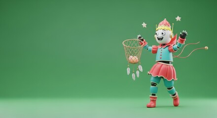 Girl wearing jester costume catching falling stars