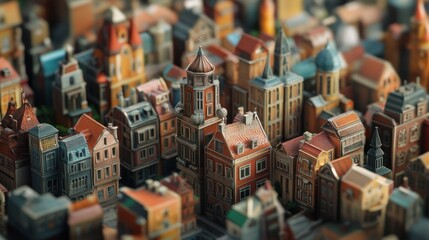 Miniature Cityscape: An Intricate Architectural Landscape with a Warm Color Palette