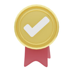 3d illustration of goldren badge red ribbon for icons and symbols.3d render.