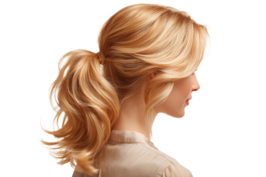 [Transparent Background PNG]Blonde Woman with Stylish Ponytail Hairstyle