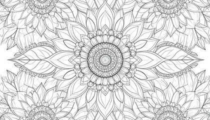 Sunflower mandala coloring book illustration
