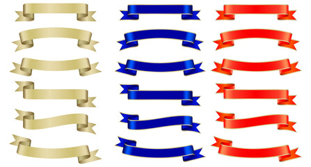 A collection of luxurious title ribbons with gold edges. Gold, Blue, and Red Decorative Design Elements.
