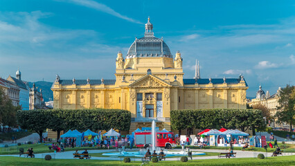 Timelapse view of Art pavilion at King Tomislav square in Zagreb, Croatia.
