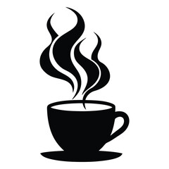 A graceful silhouette of swirling coffee steam rises gently from a cup, capturing the warm, comforting essence of freshly brewed coffee in elegant, flowing lines.
