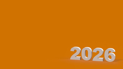 The 2026 number on orange color Background 3d Rendering..