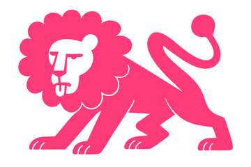 Lion illustration, colorful minimalist style, mid-century modern, childlike shapes, whimsical character design, no outlines, solid colors, stylized proportions
