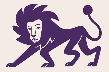Lion illustration, colorful minimalist style, mid-century modern, childlike shapes, whimsical character design, no outlines, solid colors, stylized proportions