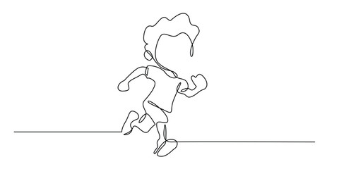 one continuous line drawing of a boy running.single line illustration vector