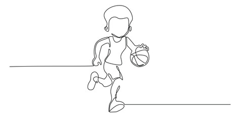 one continuous line drawing of children playing basketball.symbol sign of children's basketball sports,training,basketball competition and others.one single line vector