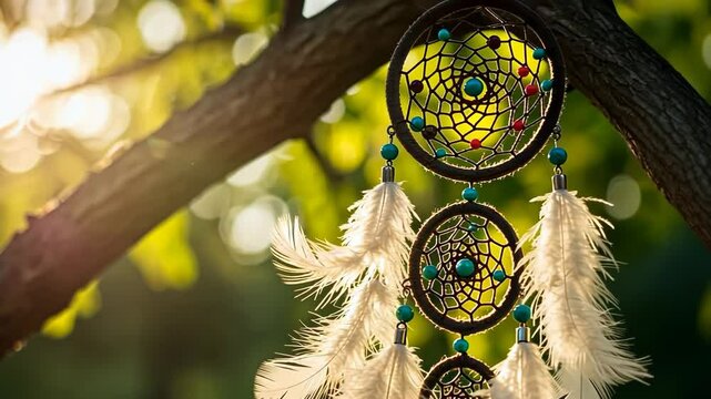 Dreamcatcher Hanging from Tree in Nature