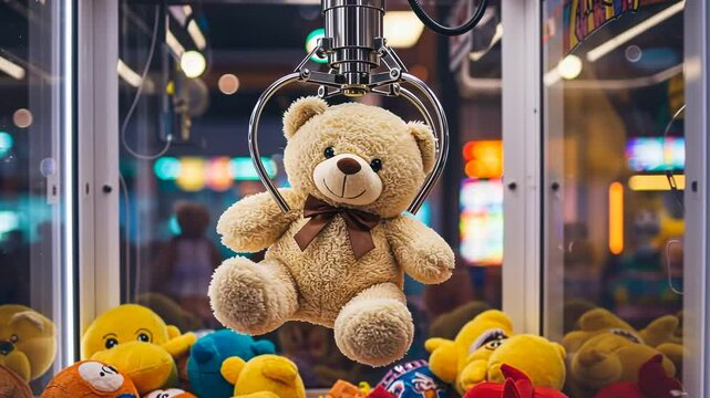 Cute Teddy Bear in Carnival Claw Machine