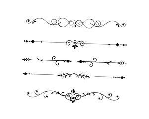 Text dividers doodle set. Wedding decorative elements. Divider ornament, borders, vintage line separators. Hand drawn vector illustration isolated on white background