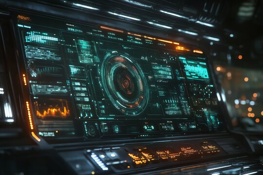 Futuristic Tech Interface: Teal and Orange Digital Display