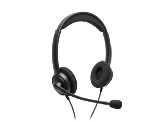 Black wired headset with microphone isolated on transparent background