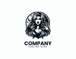 Fototapeta premium Mysterious Vampire Girl Gothic Fantasy Character Illustration Vector Logo Design