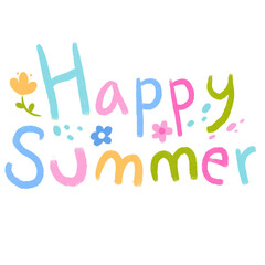 Happy Summer Colorful Lettering with Cute Flowers – PNG Illustration