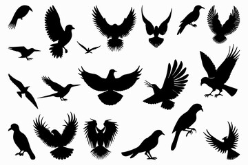 set of silhouettes of birds