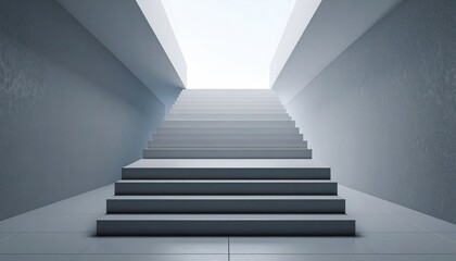 Fototapeta premium Ascending Gray Staircase In A Sterile Architectural Interior Perspective Leading To Bright Light