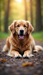 Golden Retriever Portrait in Autumn Forest