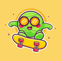 cool tennis ball character mascot playing skateboard isolated cartoon