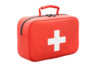Red first aid kit bag isolated on transparent background