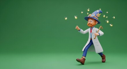 Wizard walking with glowing stars