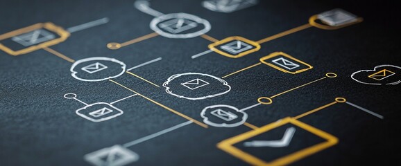 Abstract network diagram showing interconnected email messages, highlighting communication flow and process