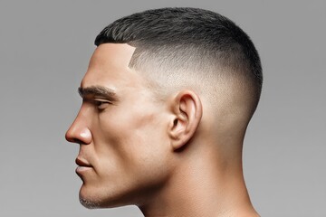 Naklejka premium Close-up profile view of a man's head and neck.