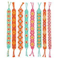 Woven Friendship Bracelets in Summer Colors Isolated on White Background