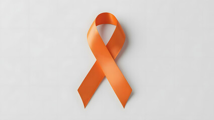 Orange ribbon isolated on white, orange ribbon symbolizes awareness of kidney cancer, leukemia, malnutrition, Attention Deficit Hyperactivity Disorder (ADHD) and multiple sclerosis