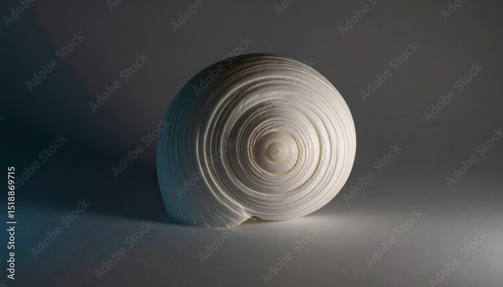 Poster detailed studio shot of a white seashell displaying intricate spiral patterns on dark background wit