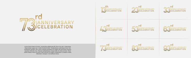 Anniversary logo type set with double line number. golden color for celebration event