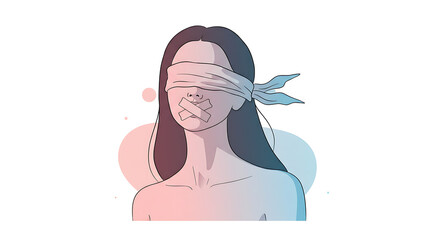 World Day Against Trafficking in Persons – Silhouette of Blindfolded Woman with Taped Mouth, Minimalist Vector Illustration