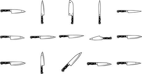 set of Knife icon logo designs. Vector template illustrations.set of knives.Sharp. Don't touch! Chef's kitchen knife isolated on white background.