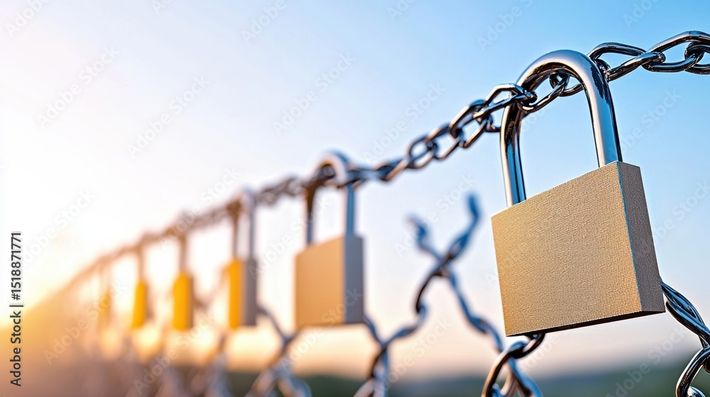 Poster an image depicting multiple padlocks chained together representing the concept of digital security d