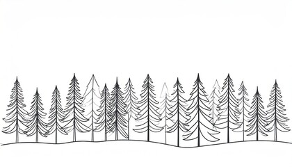 Line Drawn Forest Scene With Minimalist Trees Under A Soft White Sky in Black and White