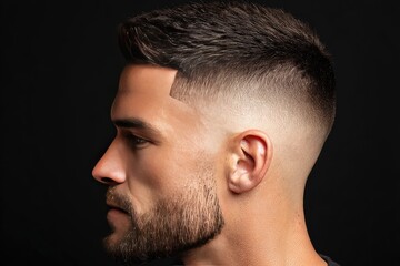 Obraz premium Close-up profile view of a man with a contemporary haircut.