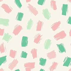 Fototapeta premium Abstract Pattern with Pastel Brush Strokes in Pink and Green on Cream Background